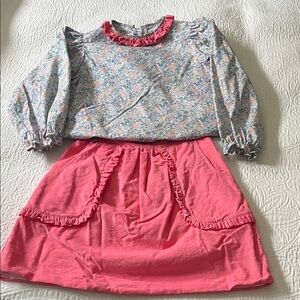 Mint Magnolia Floral Blouse with Pink Corduroy Skirt, Size 12
